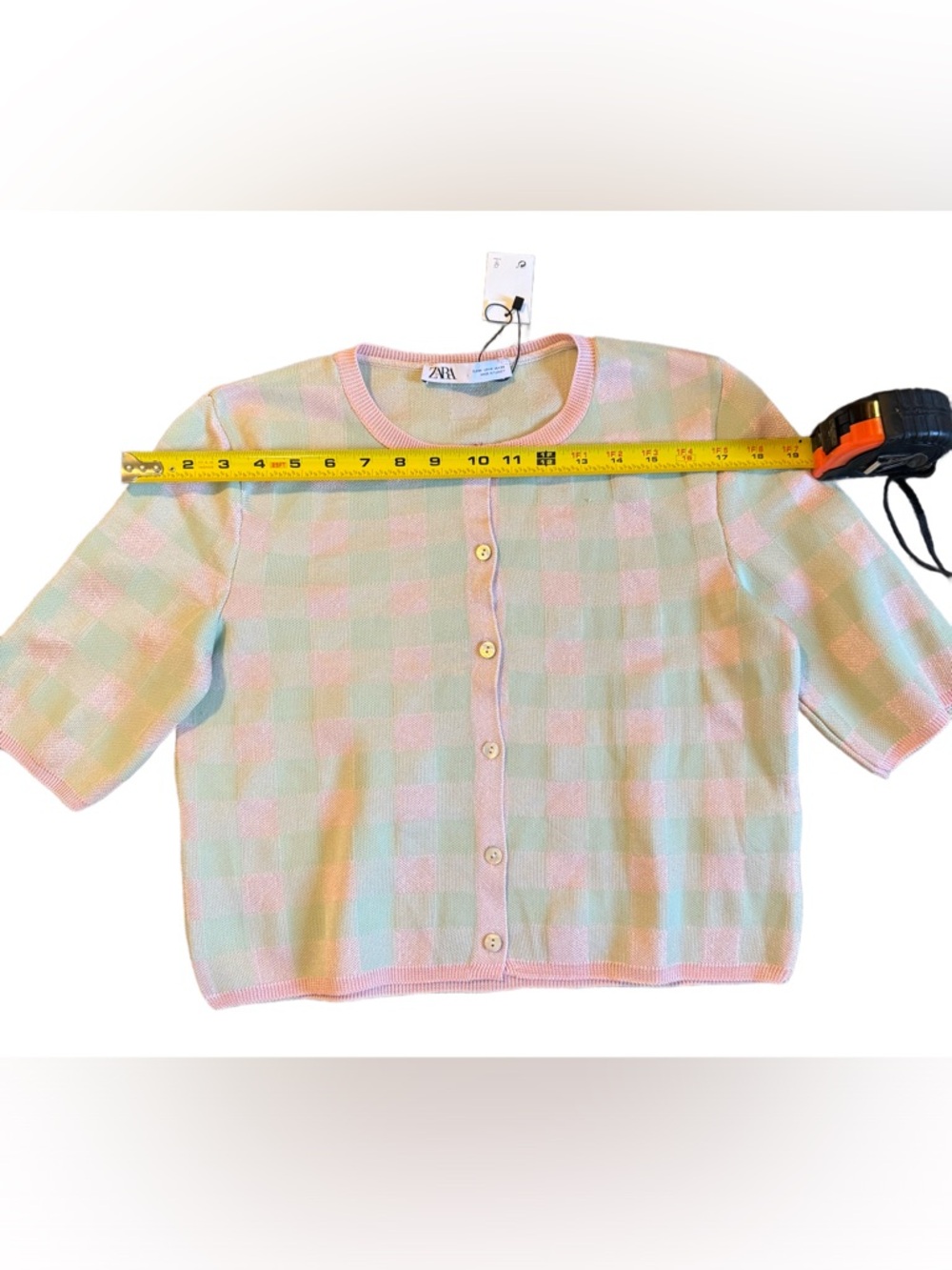 New Zara Pastel Check Button Cardigan - Pink, Mint, Cream